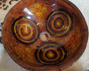 Beautiful Large Vessel Sink 16.5" Round Glass Bowl Hand Painted