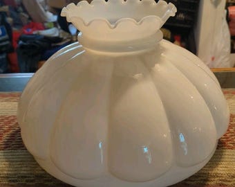 Vintage 15"D White Milk Glass Melon Panel Replacement Shade 13.75" Fitter 8.5" T