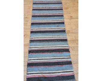 Antique Imported Swedish Hand Made Rag Rug Runner (22.5" x 68" ) Very Pretty