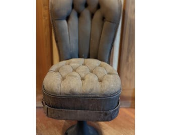 Antique Victorian Tufted Upholstered Child's Chair Spring Seat Cast Iron Base