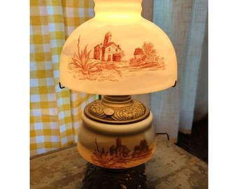 Vintage Hurricane Hand Painted Converted Oil Electric Lamp With 3-Way Switch