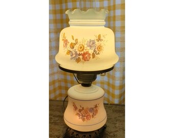 Medium Vintage Original GWTW Glass Globe Hurricane Lamp Floral 17"T 3-Way Switch
