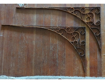 Set Of Antique Vintage Salvage Iron Metal Shelf Large Ornate Rusty! Rustic