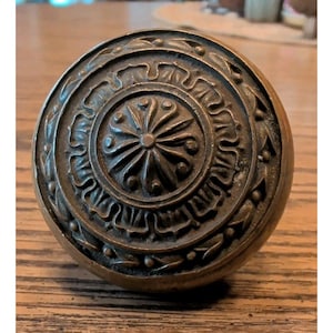 Antique Victorian Cast Bronze Door Knob Decorative Pattern