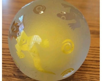 Clair FELLERMAN & RAABE Studio Art presse-papier en verre signé 1992 Lézard Getko