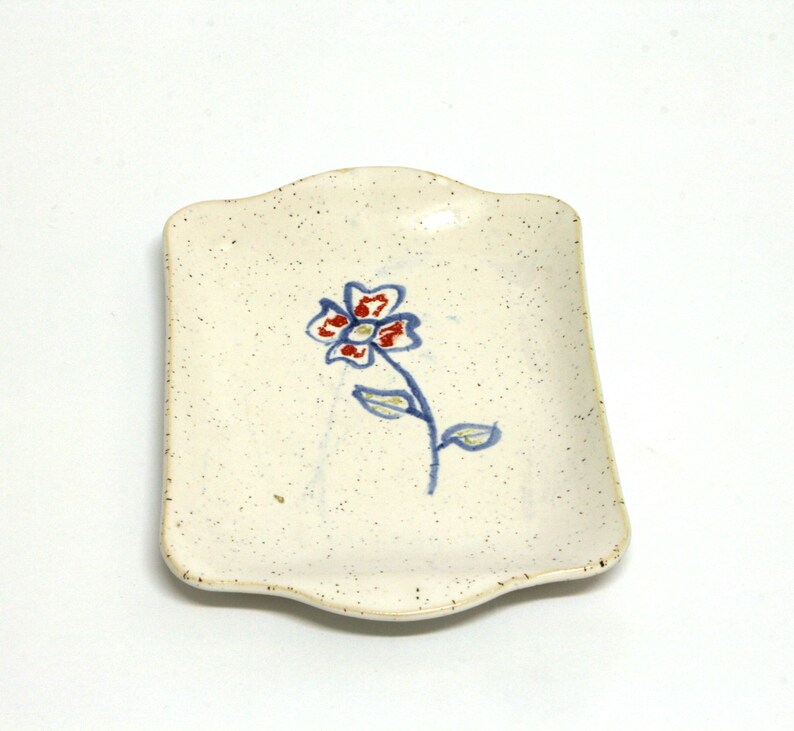 Set of 2 Ceramic Small Decorative Trays With a Freehand Colored Flower