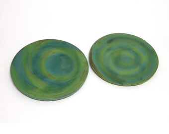 Handmade Ceramic Hot Plate Set: Round Pottery Trivets with Felt Pads