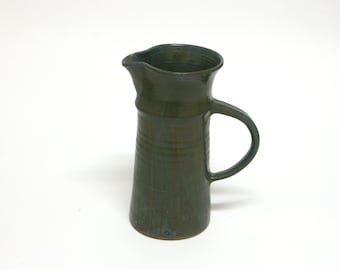 Ceramic pitcher/vase with unique dark grey-blue-turquoise colors. Handmade gift.