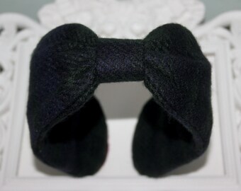 Wool earmuffs headband Black tartan warm turban autumn/winter structured soft ear warmer headband
