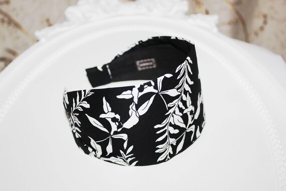 Fabric Headband Black And White Hair Bandana Floral Print Etsy