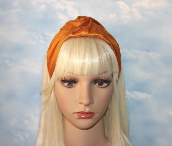 Retro silk turban Burnt Orange wide adult knotted headband top | Etsy