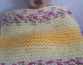 30cm x 24cm Yellow Hand Knitted Dolls Blanket