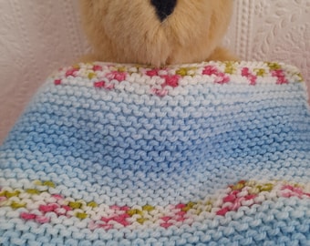 46cm x 34cm Blue Hand Knitted Dolls Blanket