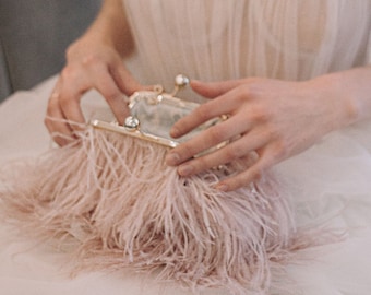 Evening shoulder bag, embellished with exotic ostrich feathers