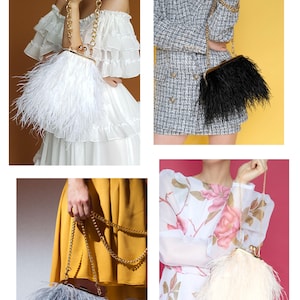 Create your own purse! Evening shoulder bag, embellished with exotic ostrich feathers
