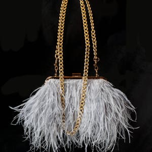 Evening shoulder bag, embellished with exotic ostrich feathers image 5