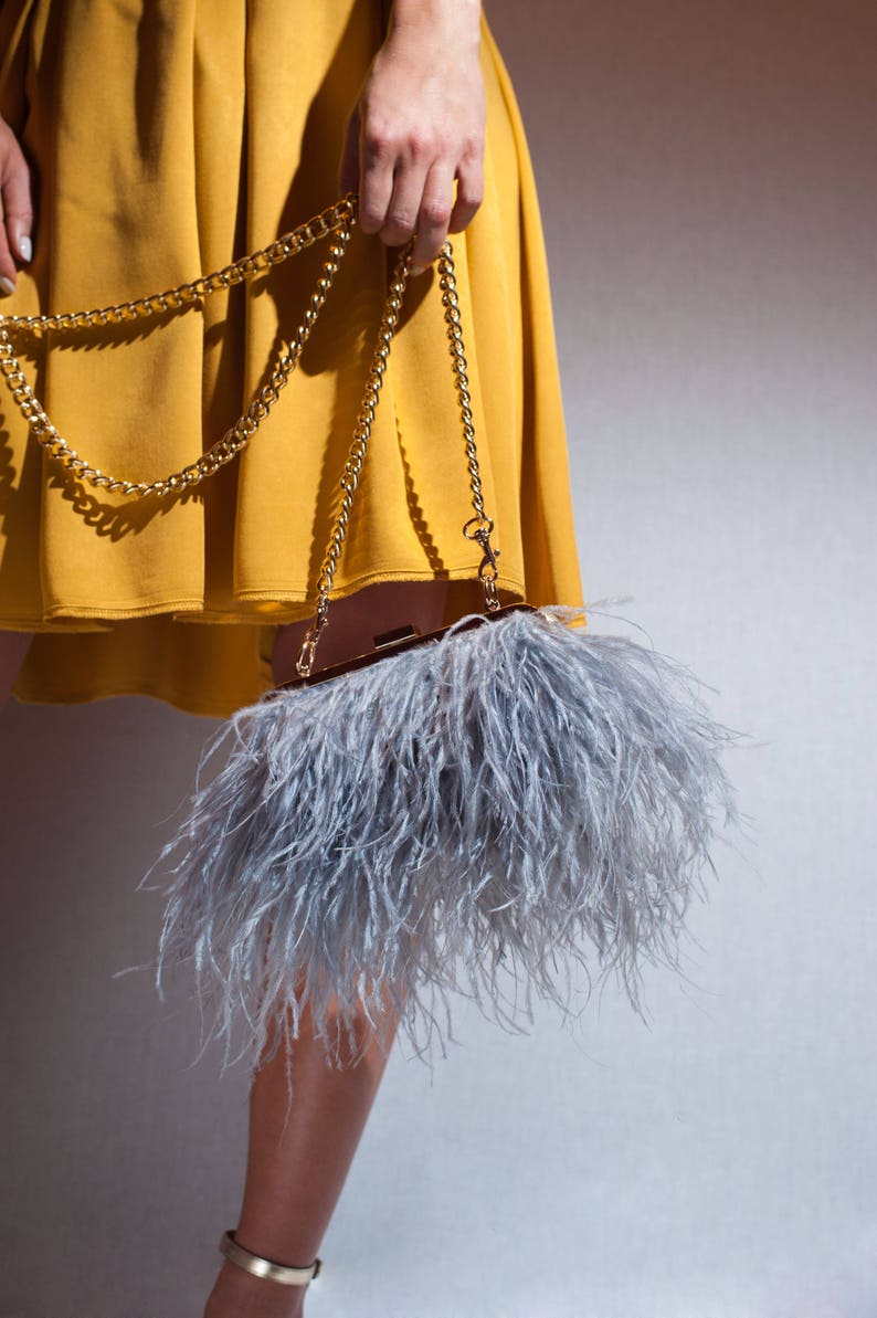 Evening shoulder bag, embellished with exotic ostrich feathers image 2
