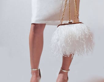 Evening shoulder bag, embellished with exotic ostrich feathers |  purse | ostrich feathers clutch | wedding handbag