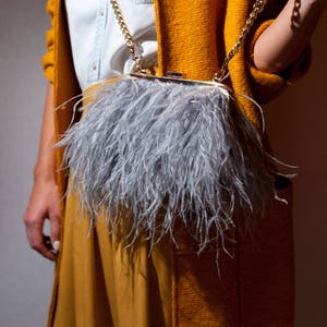 Evening shoulder bag, embellished with exotic ostrich feathers image 1