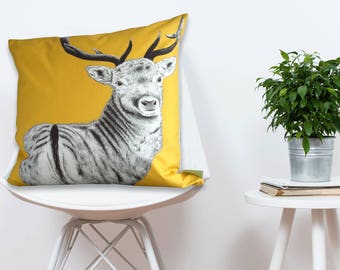 Stag Cushion Cover - Yellow Home Decor - Deer Print