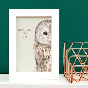 Owl Quote Print - British Wildlife Wall Art - A4 Bird Illustration