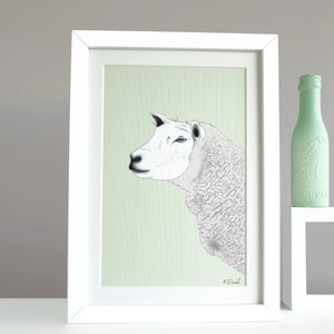 Impressão de ovelha - Ilustração da natureza - Quadros decorativos de animais de fazenda