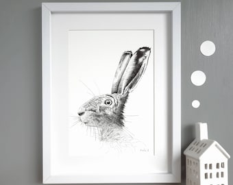 Hare Wall Art - A4 Woodland Animal Print - Rabbit Home Decor - Wildlife Poster - Wildlife Decor - New Home Gift