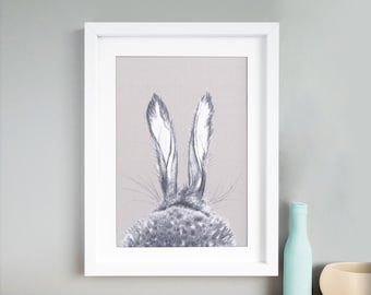 Hare Illustration Print: A3 Rabbit Wall Art, Nursery Decor