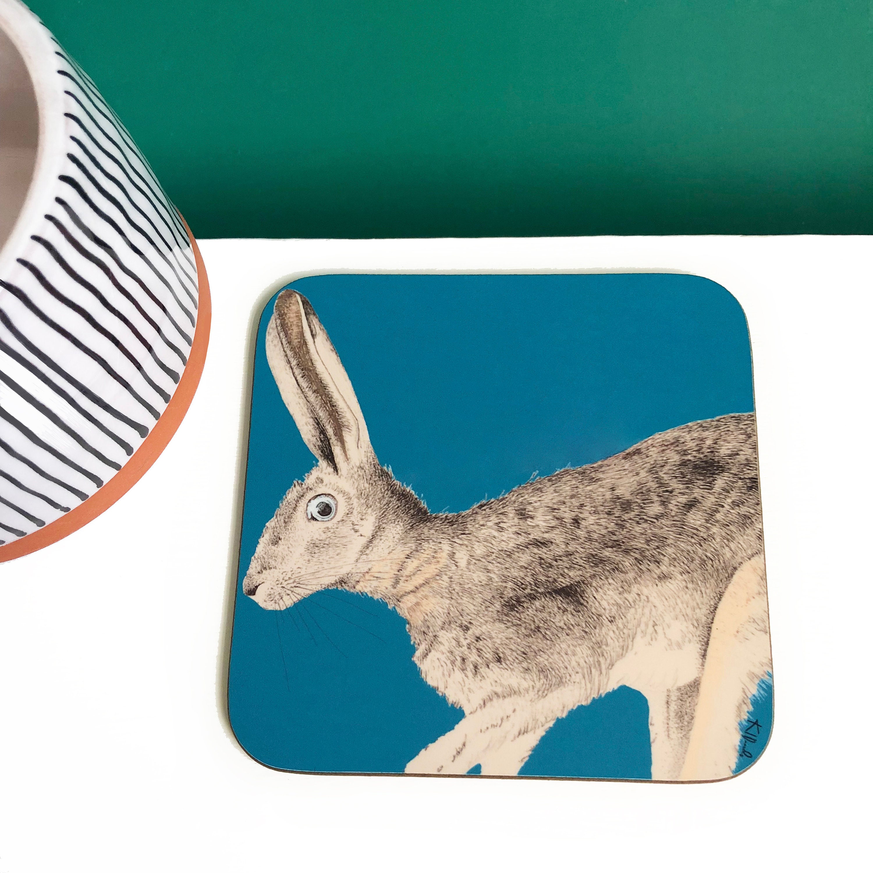 Woodland Animal Gift Hare Coaster Glass Coaster Animal Coaster Drinks Mat