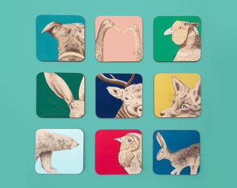 Set of Six Animal Coasters - Mix and Match - New Home Gift