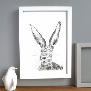 Illustration de lièvre - A4 Wildlife Print - Forest Animal - Black and White Print - British Wildlife - New Home Gift - Wildlife Wall Art