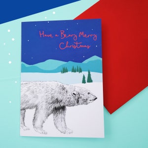 Tarjeta de oso polar de Navidad - Tarjetas de Navidad - Tarjetas de Navidad de animales - Tarjetas de Navidad festivas - Juegos de tarjetas - Bear Print