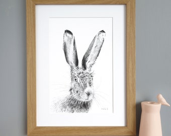 Ilustración de liebre - Impresión de conejo A4 - Arte mural de conejito