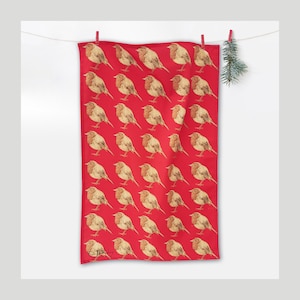 Wild Robin Tea Towel - Christmas gift - Red Robin print - Gift for her - Handmade tea towel - Cotton Tea Towel - 100% cotton
