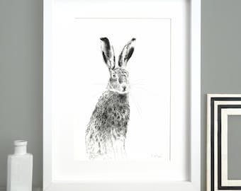 Hare Illustration Print: Wildlife Wall Art (A4)