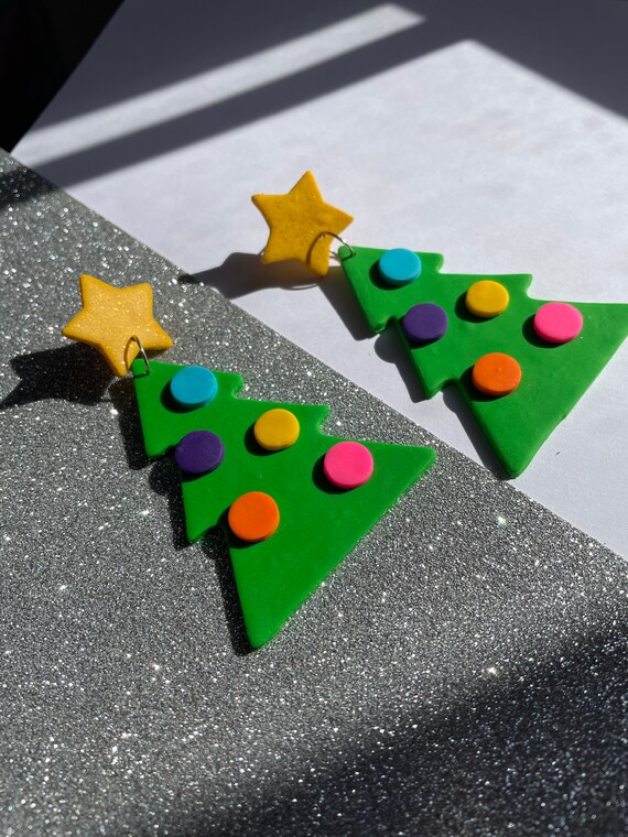 Christmas Tree Earrings, Polymer Clay Festive Jewellery, Stocking Filler, Secret Santa for work, accessories for Xmas, gifts for her