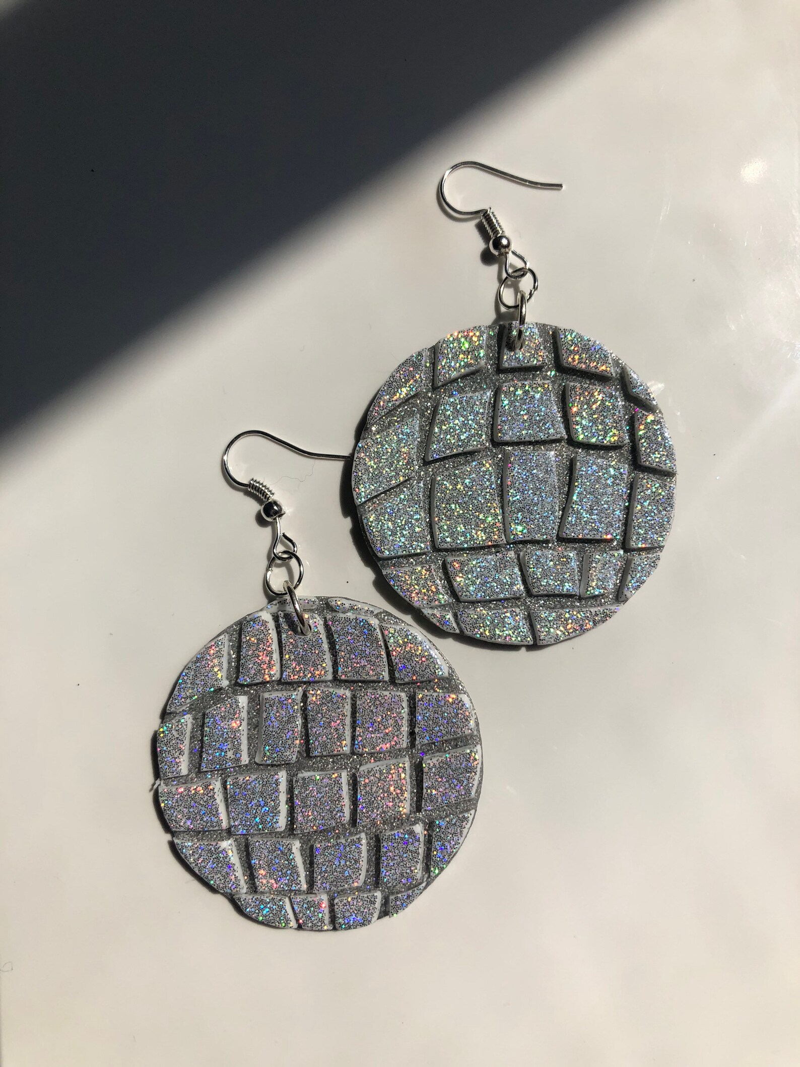 Disco Ball Earring Large Glitter polymer clay statement Etsy