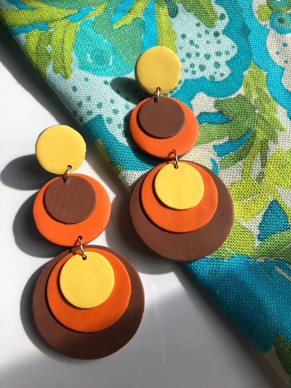 Yellow Retro Earrings, Sunset Vintage style, Polymer Clay, Mid century style inspired
