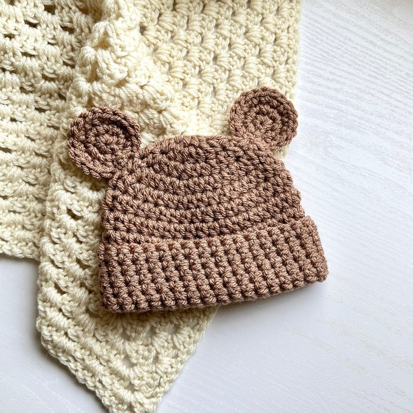 Baby bear hat Newborn hospital hat Baby hospital outfit Gender neutral hat Baby shower gift Hat with ears New baby boy gift Newborn beanie