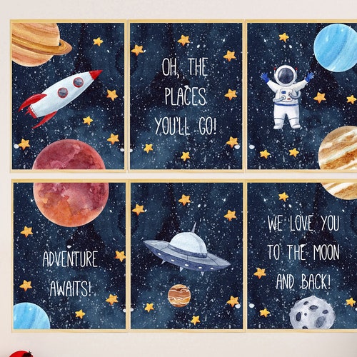Space Wall Art Set of 6 Prints Space Themed Nursery Outer Etsy