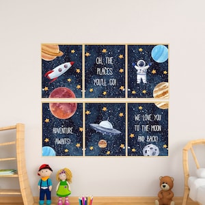 Set of 6 Space Wall Art, Digital Download, Printable Wall Art, Outer Space Decor, Watercolor Outer Space, Space Decor, Space Theme Nursery