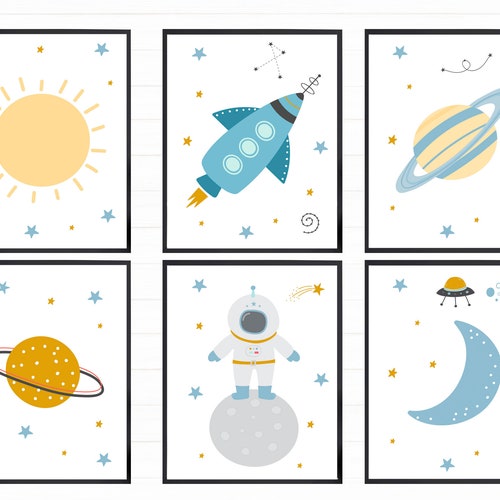 Space Themed Nursery Wall Art Digital Download Printable Etsy