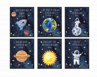 Space Bible Verse Print Set: Printable Celestial Nursery Decor (Digital Download)