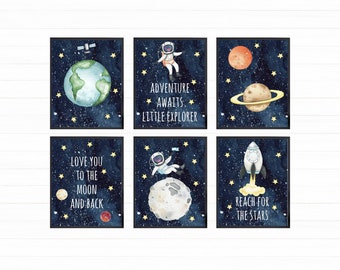 Outer Space Wall Art, Digital Download, Printable Wall Art, Outer Space Decor, Space Prints, Space Theme Nursery, Toddler Boy Bedroom Decor