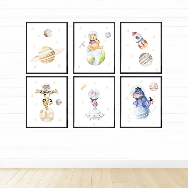 Winnie the Pooh in Space Printable Wall Art, Digital Download, Space Nursery Decor, Toddler Bedroom Decor, Winnie the Pooh Nursery Prints