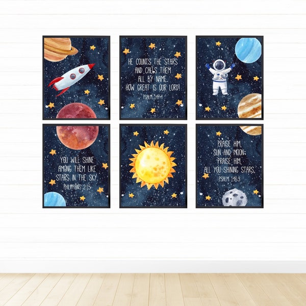 Printable Space Wall Art Set of 6 , Digital Download, Space Nursery Decor, Space Prints, Toddler Boy Bedroom Decor, Outer Space Decor