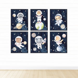Dieren in de ruimte-prints: kinderkamermuurkunstset (digitale download)