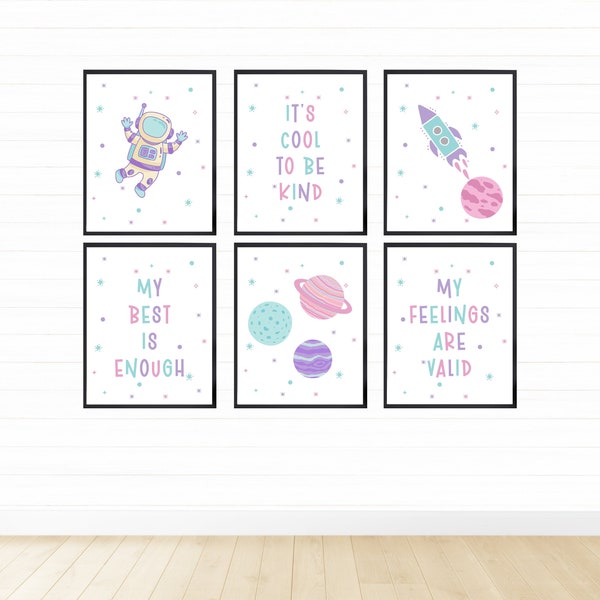 Girls Space Printable Wall Art, Space Themed Nursery, Space Wall Art, Space Prints Bedroom Wall Decor, Outer Space Decor, Space Kids Posters