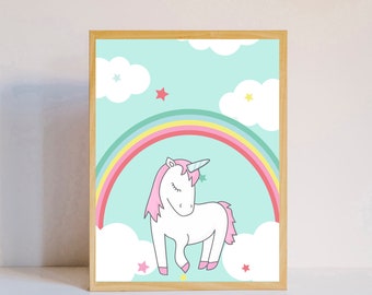 Unicorn printable Unicorn wall art Girls room decor | Etsy