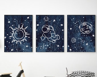 Watercolor Outer Space Printable Wall Art, Digital Download, Outer Space Decor, Galaxy Wall Art, Space Print, Space Themed Nursery Decor